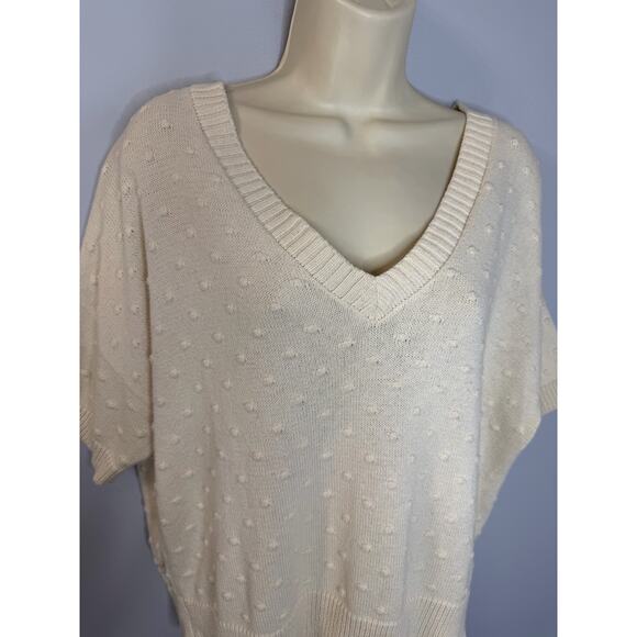 Nation ltd V Neck Short Sleeve Knit Sweater Top Ivory Women's M - Picture 3 of 9